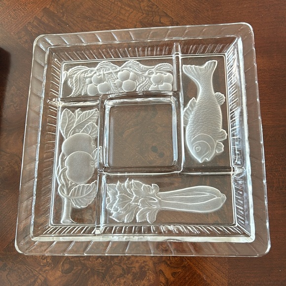 Other - Glass Serving Dish 5 Compartments Heavy Plate w/Divided Areas Frosted Images